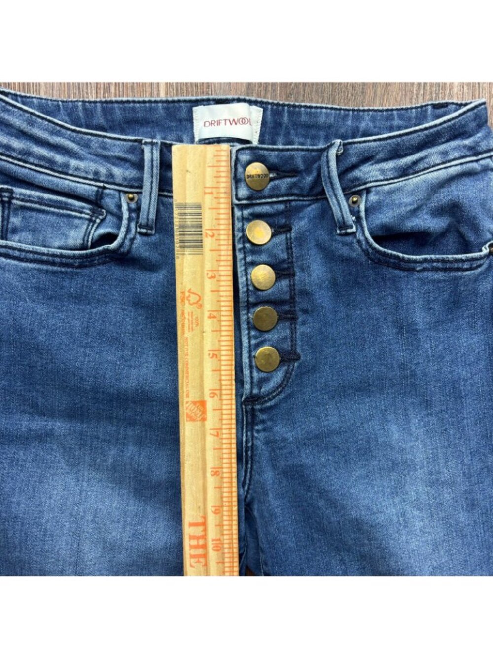 Driftwood Wyatt Flare Flare Exposed Button Fly Distressed Medium Wash Size W26 - Picture 8 of 11